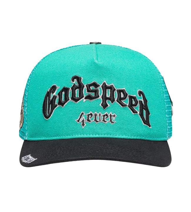 Godspeed Forever Trucker Hat Turquoise/Black Hover Image