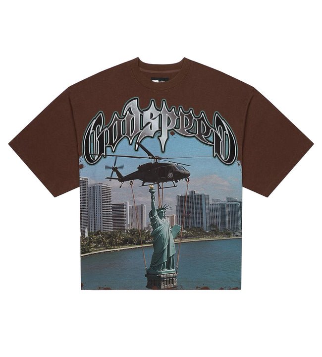 Godspeed JFK to MIA Tee Mocha Hover Image
