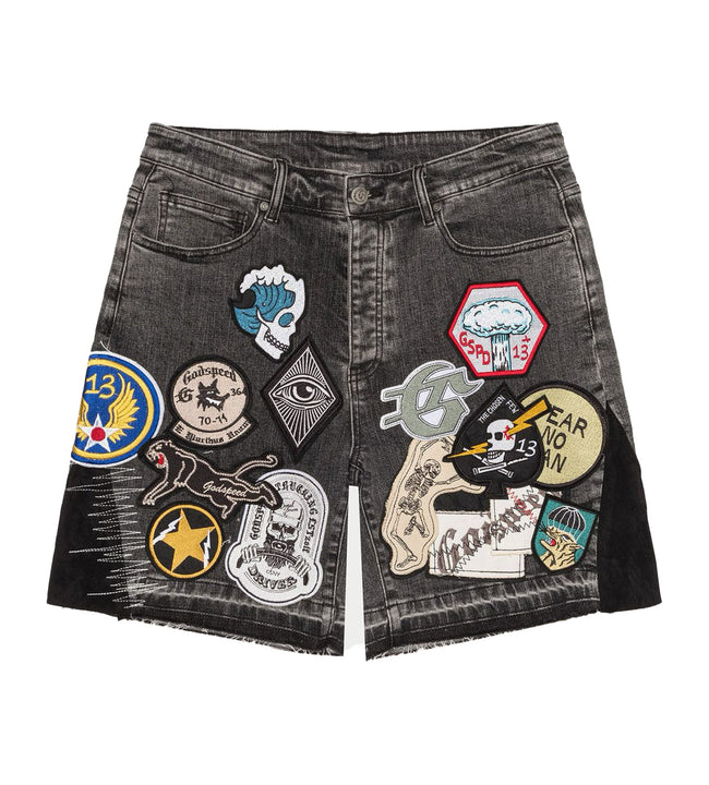 Godspeed Patchwork Denim Shorts V2 Grey Hover Image