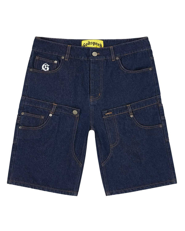 Godspeed Twin Panel Denim Shorts Raw Blue Hover Image